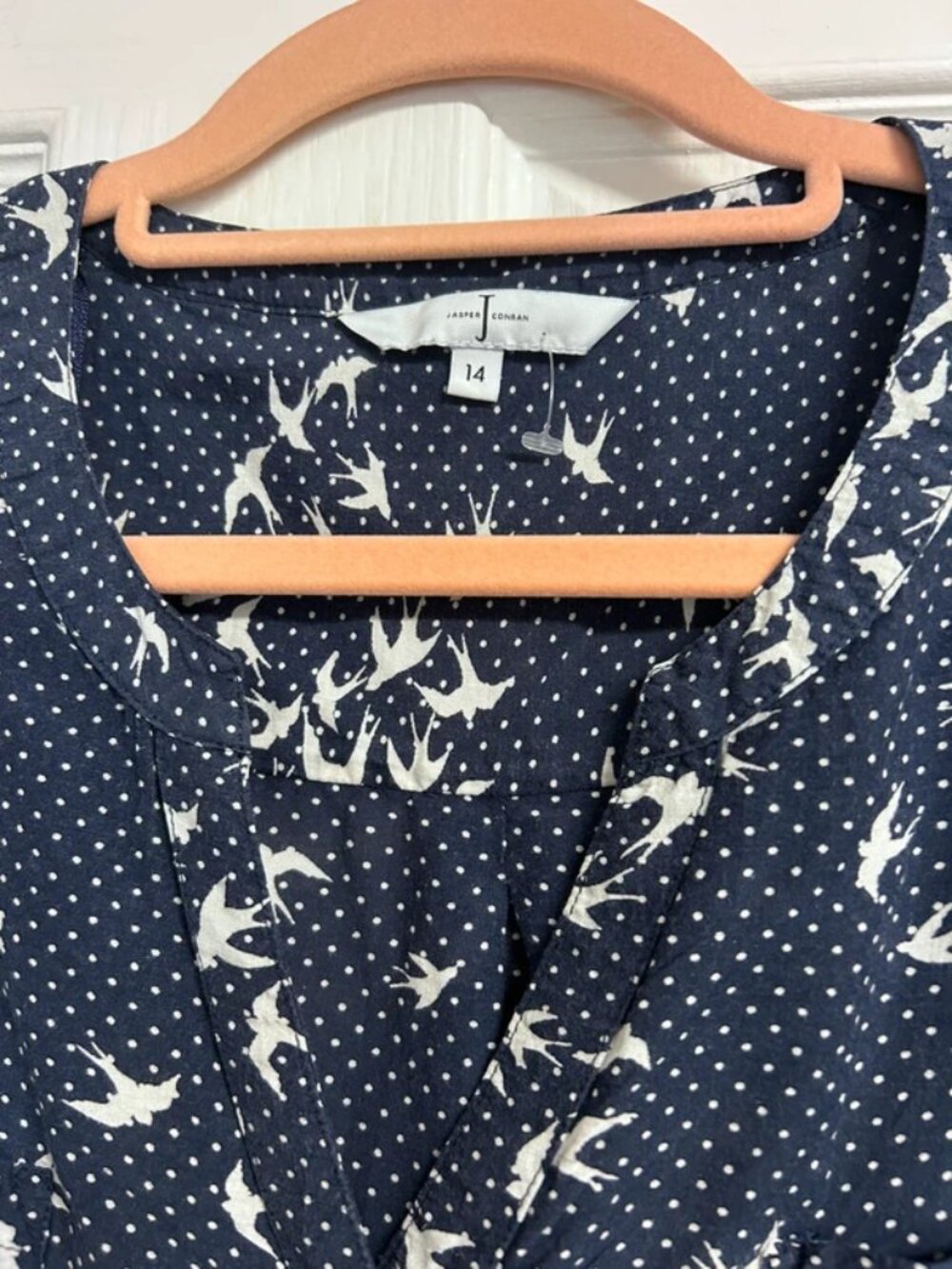 Jasper Conran Navy Swallow Bird Print 3/4 Sleeve Womens Button Shirt - Picture 4 of 5